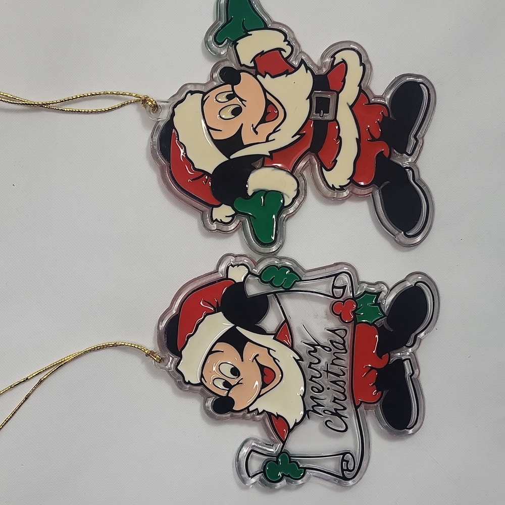 Vintage Disney Mickey Mouse " Merry Christmas" Resin Hanging Ornament 3.5" X 2